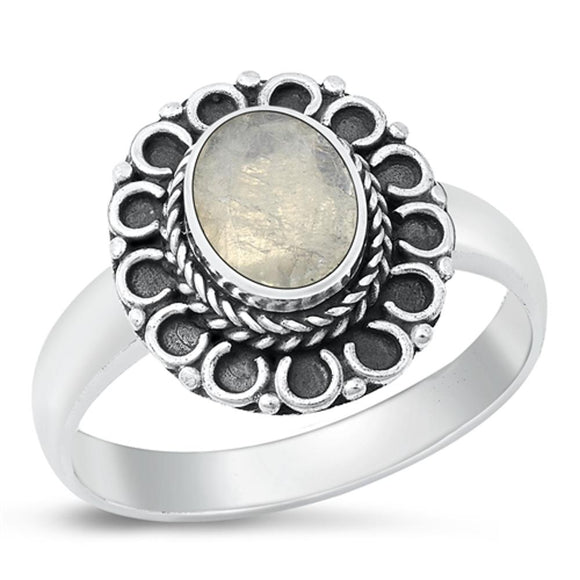 Sterling Silver Moonstone Flower Ring