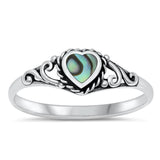 Abalone Heart Oxidized Filigree Promise Ring 925 Sterling Silver Band Sizes 4-10