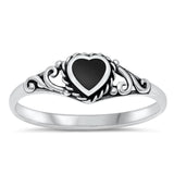 Heart Black Onyx Promise Ring New .925 Sterling Silver Band Sizes 4-10