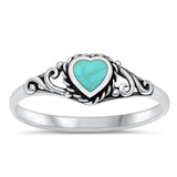 Turquoise Heart Love Promise Ring Bali New .925 Sterling Silver Band Sizes 4-10