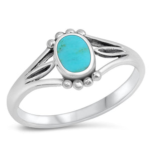 Women's Oval Turquoise Unique Bead Ring New .925 Sterling Silver Band Sizes 4-10