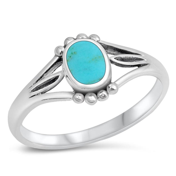 Women's Oval Turquoise Unique Bead Ring New .925 Sterling Silver Band Sizes 4-10