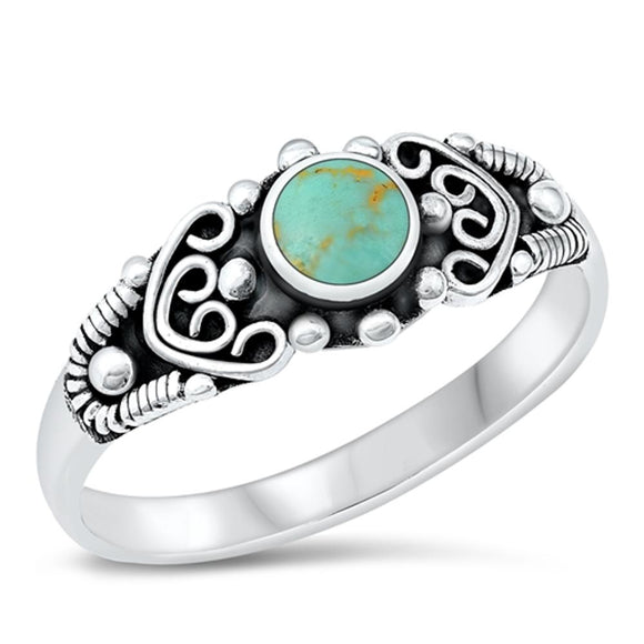 Bali Heart Turquoise Unique Boho Ring New .925 Sterling Silver Band Sizes 4-10