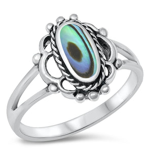 Long Oval Abalone Bali Bead Ring New .925 Sterling Silver Band Sizes 5-10