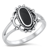 Long Oval Black Onyx Bali Bead Ring New .925 Sterling Silver Band Sizes 5-10