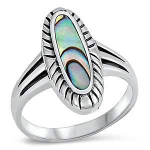 Abalone Long Oval Ring New .925 Sterling Silver Band Sizes 6-12