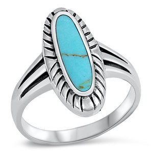 Turquoise Long Oval Ring New .925 Sterling Silver Band Sizes 6-12
