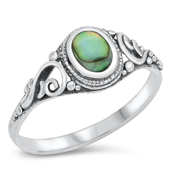 Bali Fashion Oval Abalone Unique Ring New .925 Sterling Silver Band Sizes 4-10