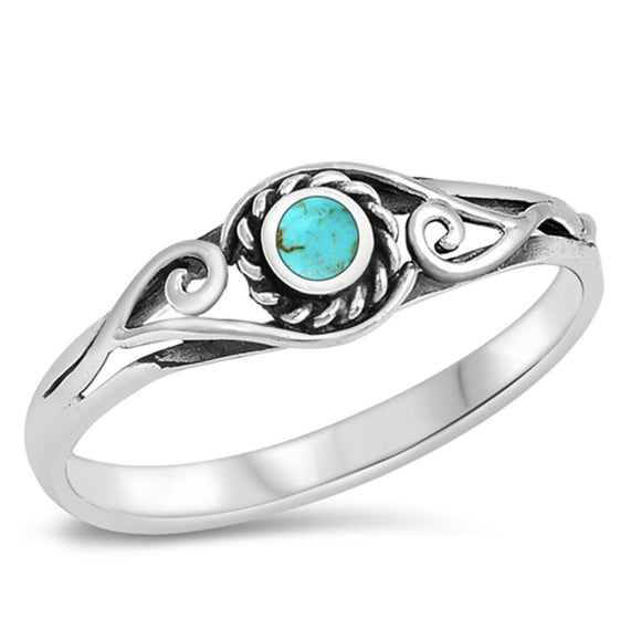 Bali Swirl Turquoise Cute Ring New .925 Sterling Silver Band Sizes 4-8