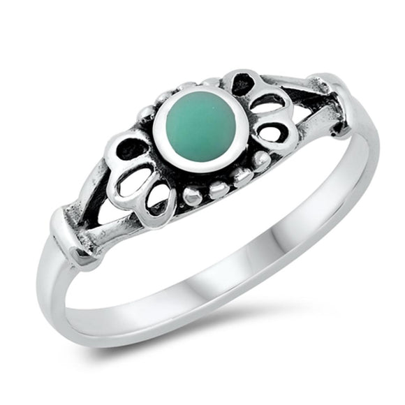 Turquoise Filigree Flower Cutout Ring .925 Sterling Silver Band Sizes 4-10