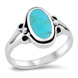 Long Oval Turquoise Solitaire Fashion Ring .925 Sterling Silver Band Sizes 5-12