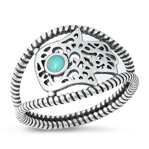 Sterling Silver Turquoise Hamsa Ring
