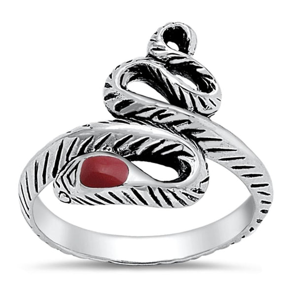 Sterling Silver Red Agate Snake Ring