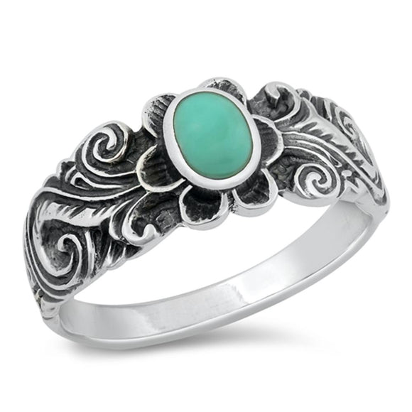Bali Flower Turquoise Unique Ring New .925 Sterling Silver Band Sizes 5-10