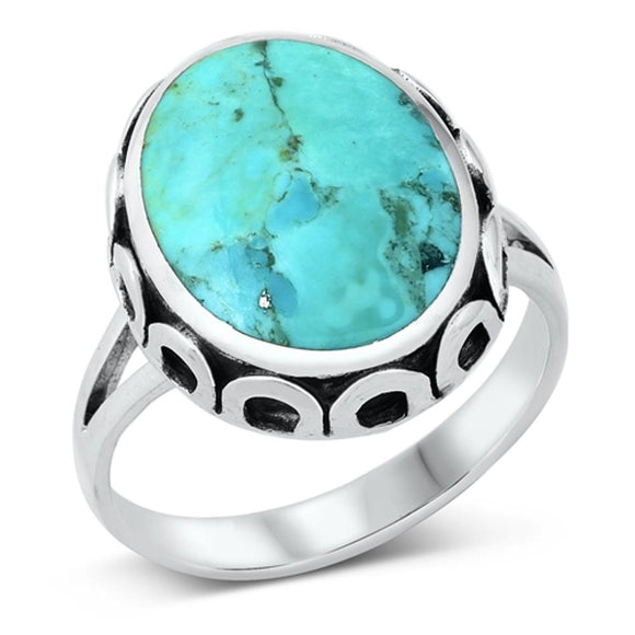 Bali Oval Turquoise Beautiful Ring New .925 Sterling Silver Band Sizes 6-13