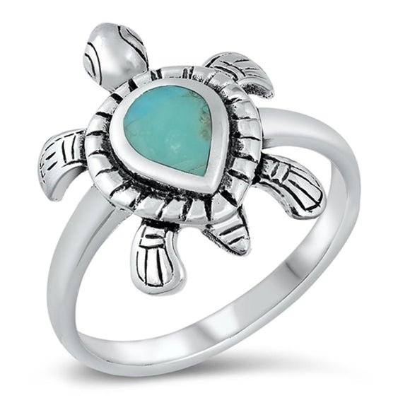 Bali Turtle Turquoise Beautiful Ring New .925 Sterling Silver Band Sizes 5-10