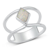Sterling Silver White Lab Opal Double Band Ring