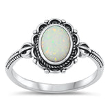 Sterling Silver White Lab Opal Bali Ring