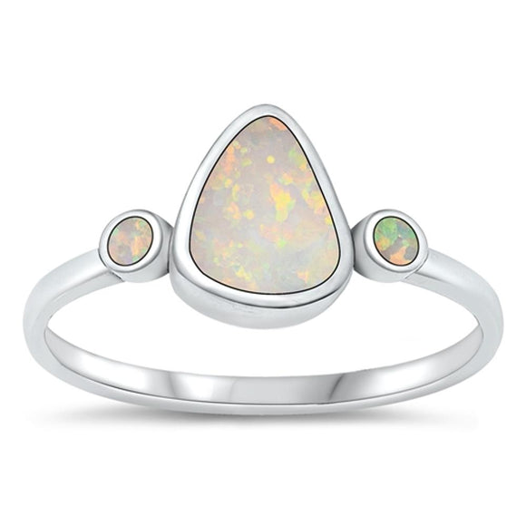 Sterling Silver White Lab Opal Pear Ring