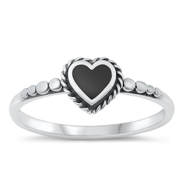 Sterling Silver Black Agate Heart Ring