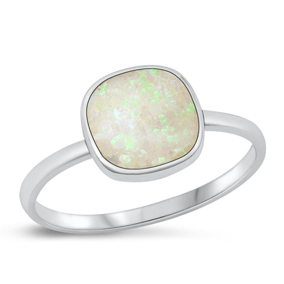 Sterling Silver White Lab Opal Stone Ring