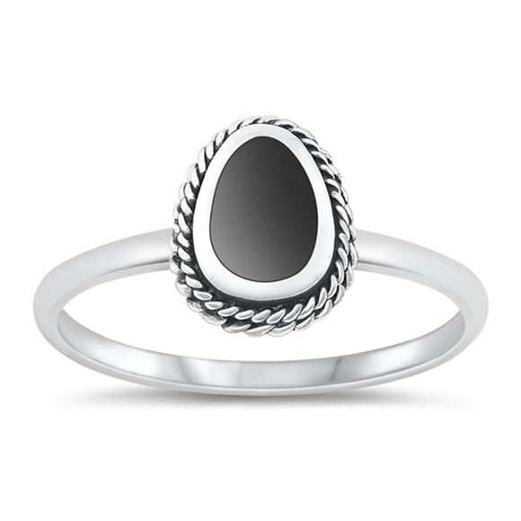 Sterling Silver Black Agate Bali Ring