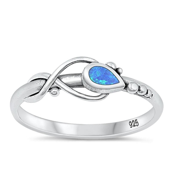 Sterling Silver Blue Lab Opal Teardrop Ring