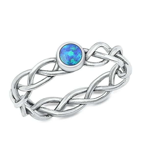 Sterling Silver Blue Lab Opal Braided Ring