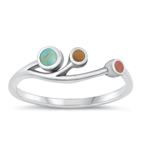 Sterling Silver Red Agate Turquoise Tiger Eye Ring