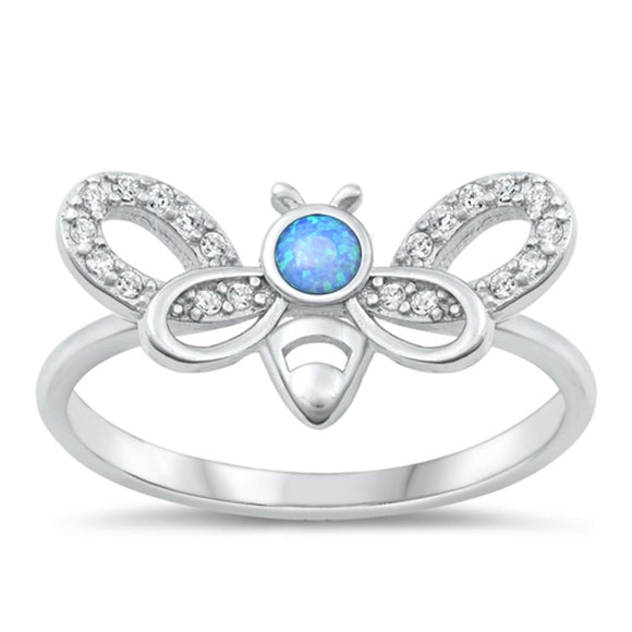 Sterling Silver Blue Lab Opal Honey Bee Ring