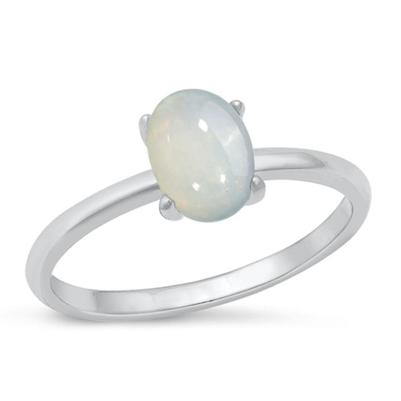 Sterling Silver White Lab Opal Stone Ring