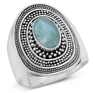 Sterling Silver Bali Larimar Ring