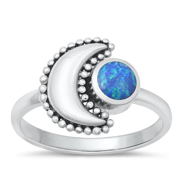 Sterling Silver Blue Lab Opal Moon Ring