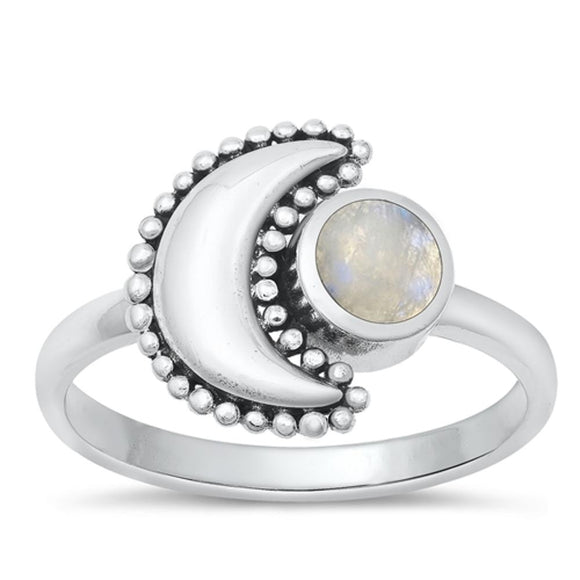 Sterling Silver Moonstone Moon Ring