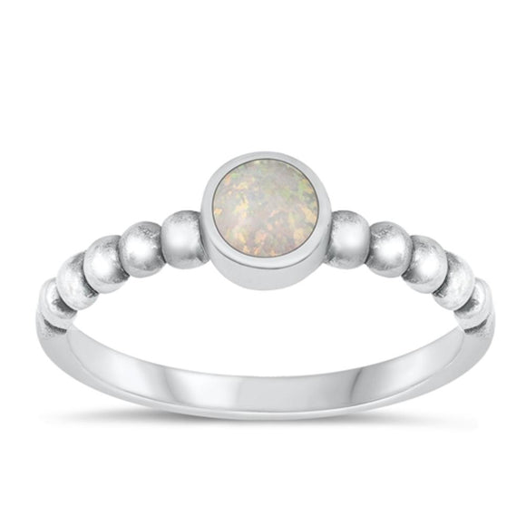 Sterling Silver White Lab Opal Round Ring