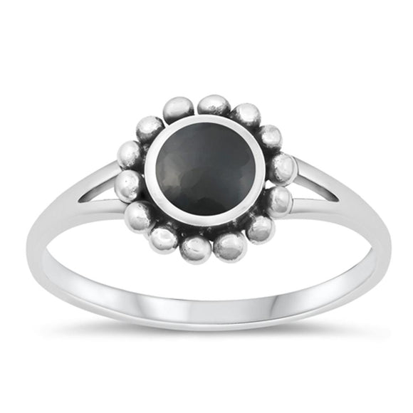Sterling Silver Black CZ Sunburst Ring