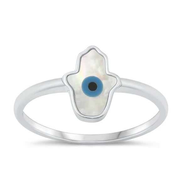 Sterling Silver Mother of Pearl Hamsa Eye Ring