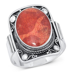 Sterling Silver Coral Bali Cocktail Ring