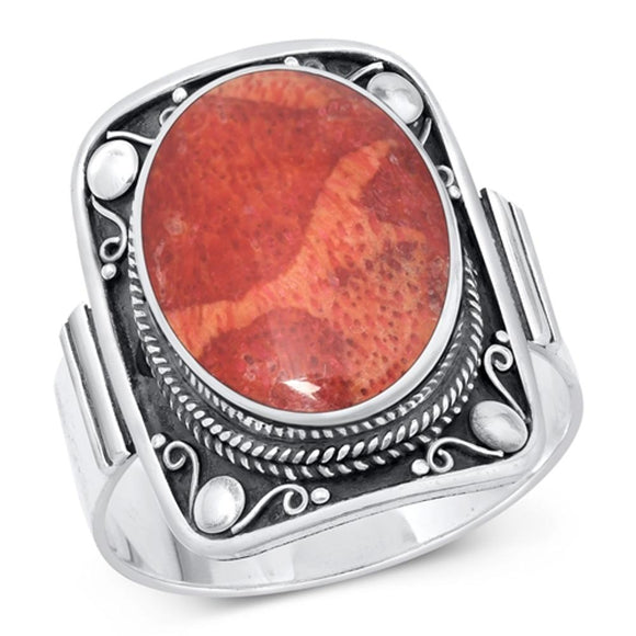 Sterling Silver Coral Bali Cocktail Ring