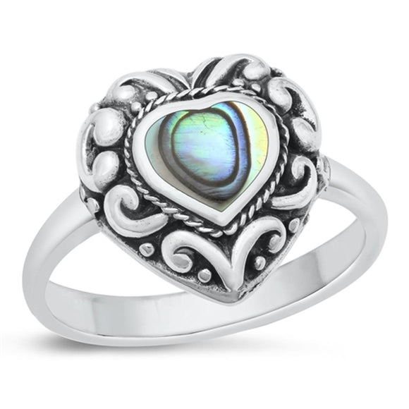 Sterling Silver Abalone Heart Bali Ring