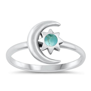 Sterling Silver Turquoise Moon & Star Ring