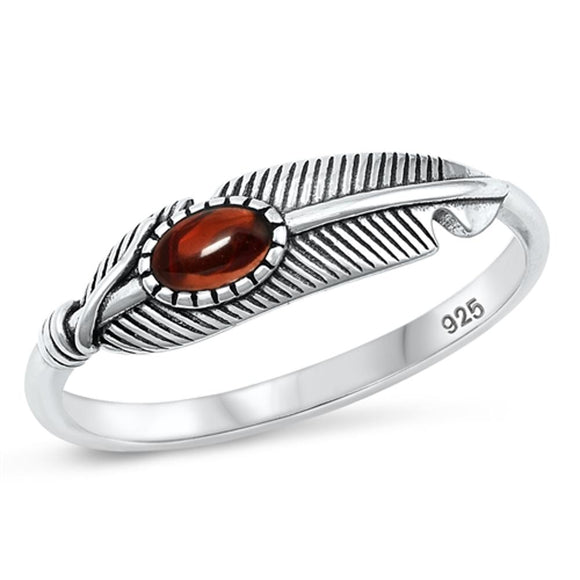 Sterling Silver Garnet Feather Ring