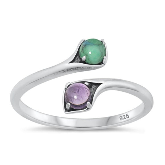 Sterling Silver Turquoise & Amethyst Spoon Ring