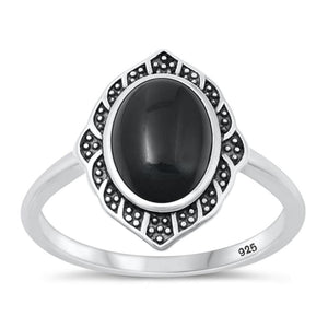 Sterling Silver Black Agate Bali Cocktail Ring