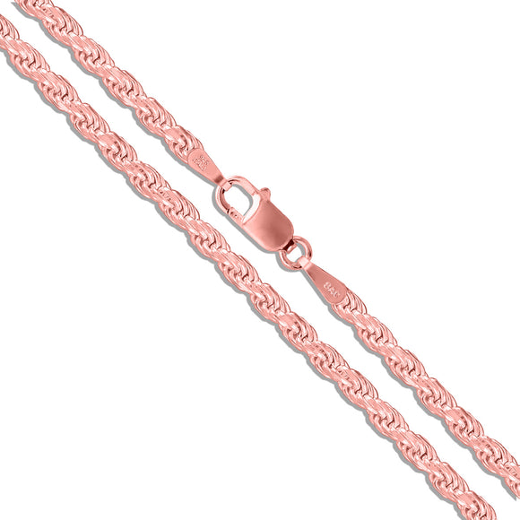 Rope Rose Gold Plated 080 - 3.7mm - Sterling Silver Rope Chain Necklace