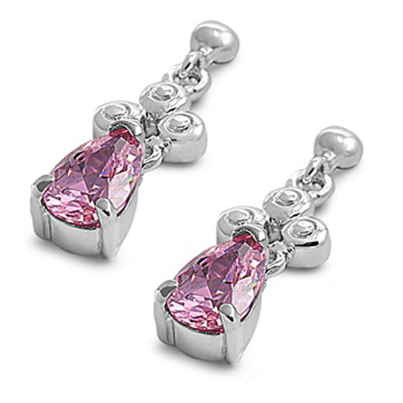 Teardrop Earrings Pink Simulated CZ .925 Sterling Silver