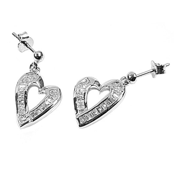 Heart Earrings Clear Simulated CZ .925 Sterling Silver