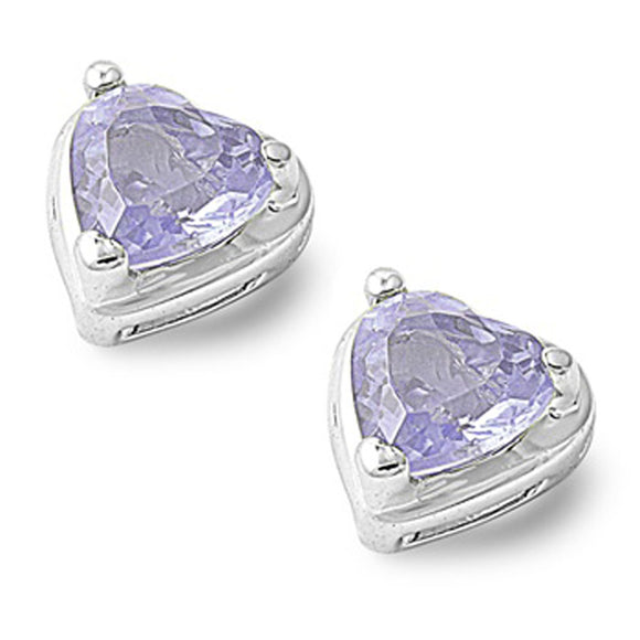 Heart Earrings Simulated Lavender .925 Sterling Silver