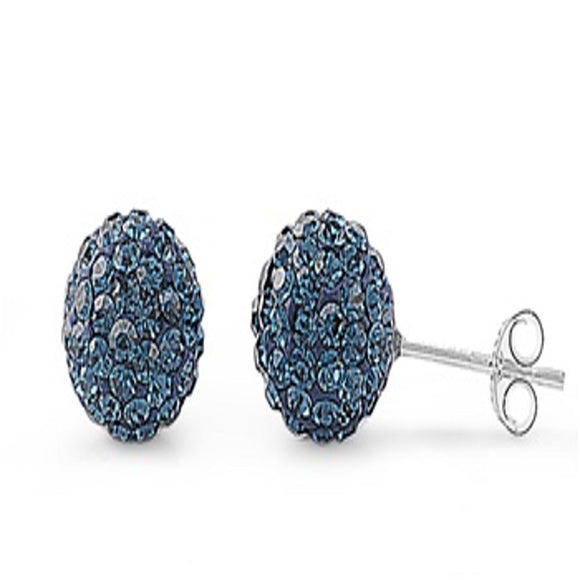 Sterling Silver Beautiful Montana Blue Rhinestone Studded CZ Sphere Earrings 925