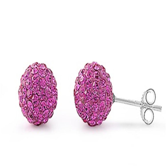 Sterling Silver Wholesale Rose Pink Rhinestone Studded Ball Earrings 925 New
